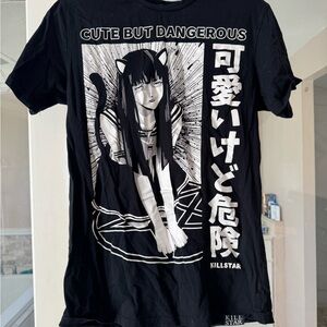 Killstar Black Graphic Tee with Cat Girl Design